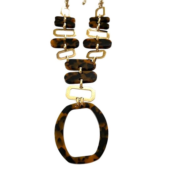 Chicos Tortoise Shell & Hammered Goldtone Adjustable Statement Necklace … - Picture 7 of 12